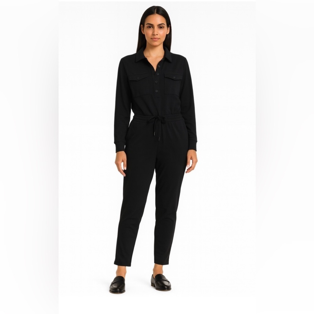 Anthropology 525 America Black Utility Jumpsuit Long Sleeve One Piece Size XL